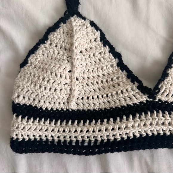 handmade cream + black cotton crochet bralette - Picture 2 of 3
